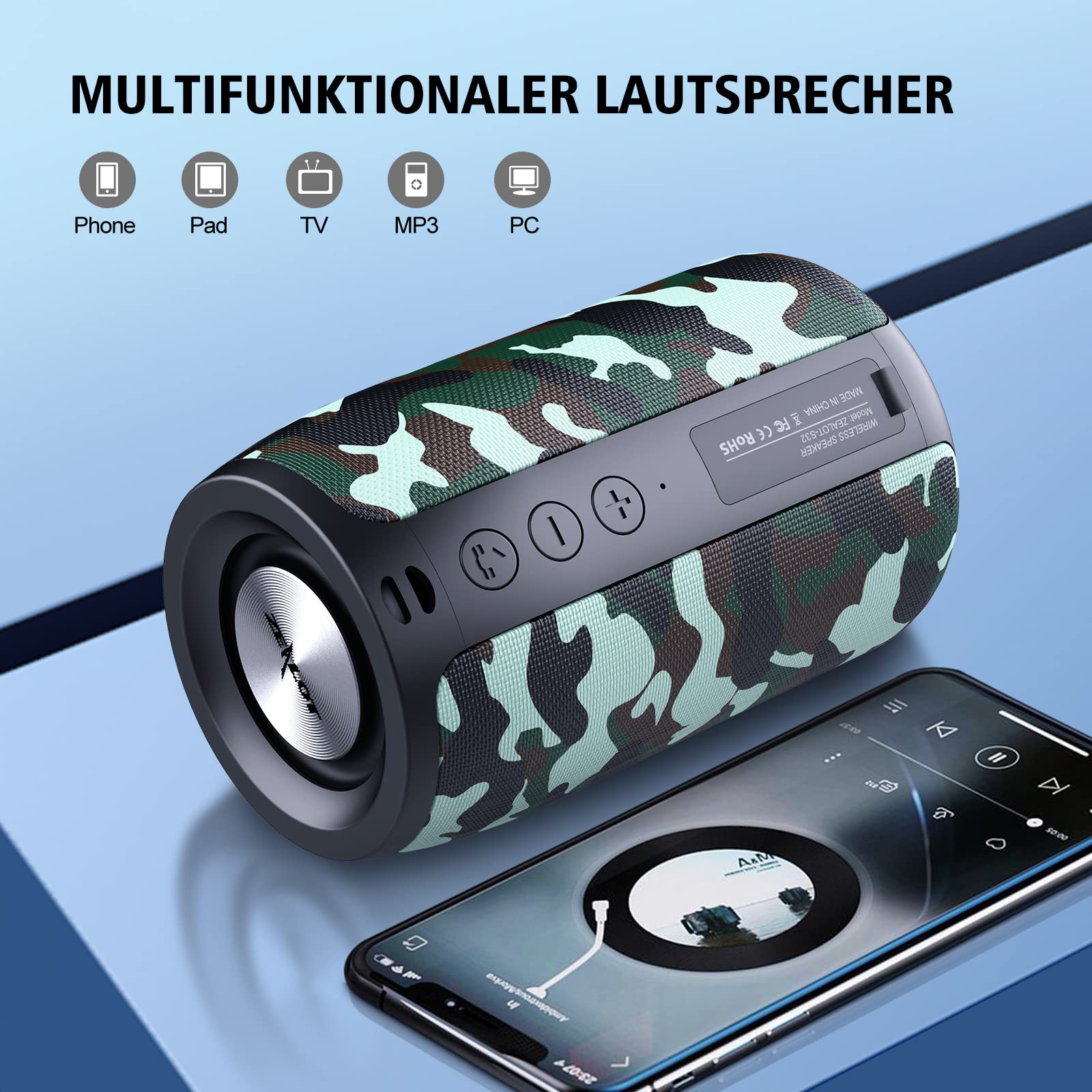 ZEALOT S32 - 15W (Noir/Bleu/Camo)