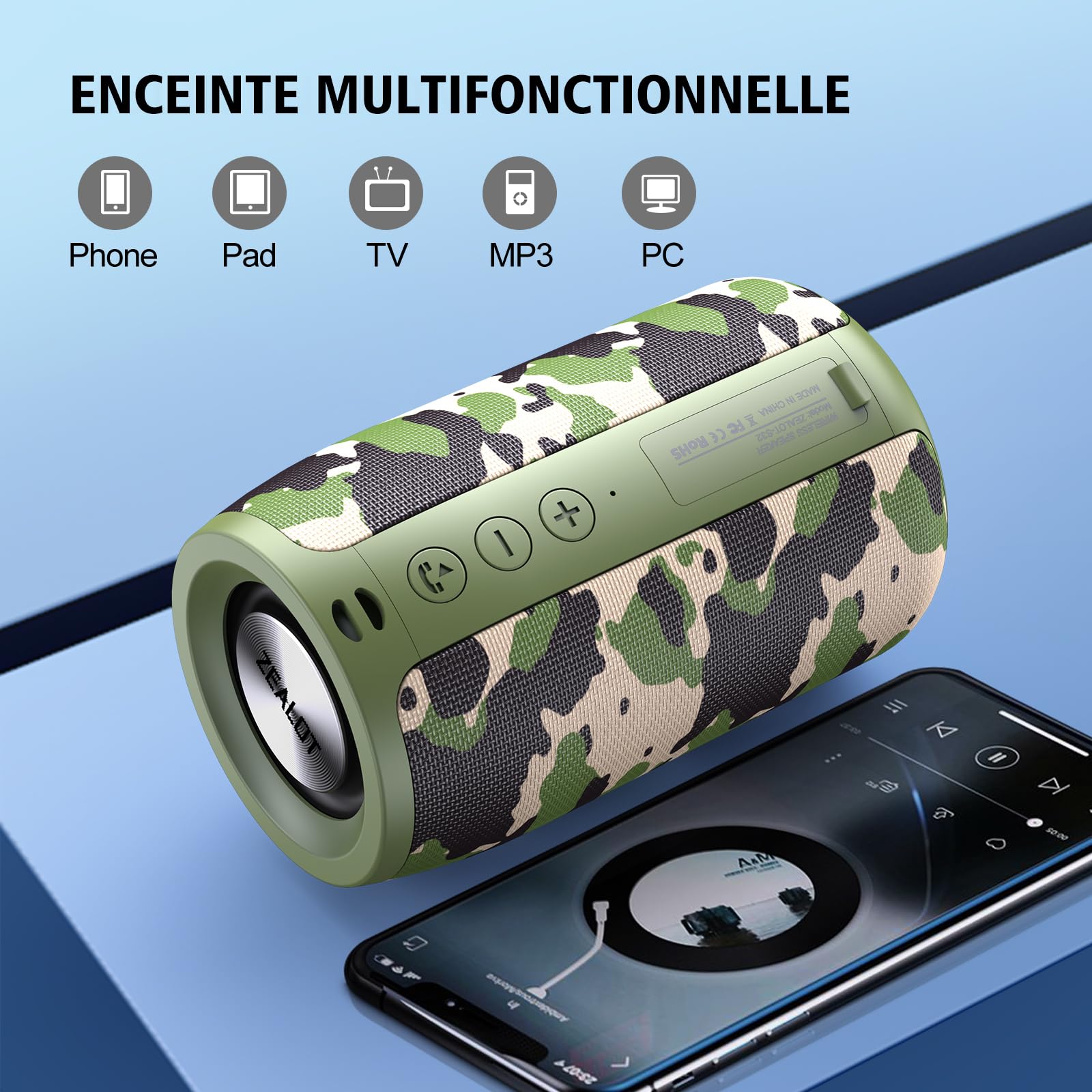 ZEALOT S32 - 15W (Noir/Bleu/Camo)