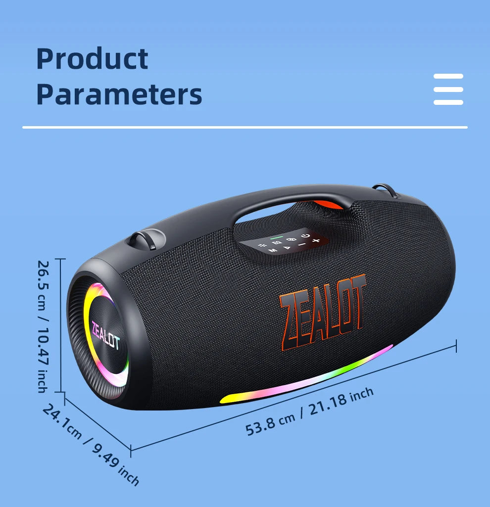 ZEALOT-S89 250W haut-parleur Bluetooth portable haut volume étanche 48000mAh sans fil TWS subwoofer Suporrt USB / TF / AUX RGB lumière.