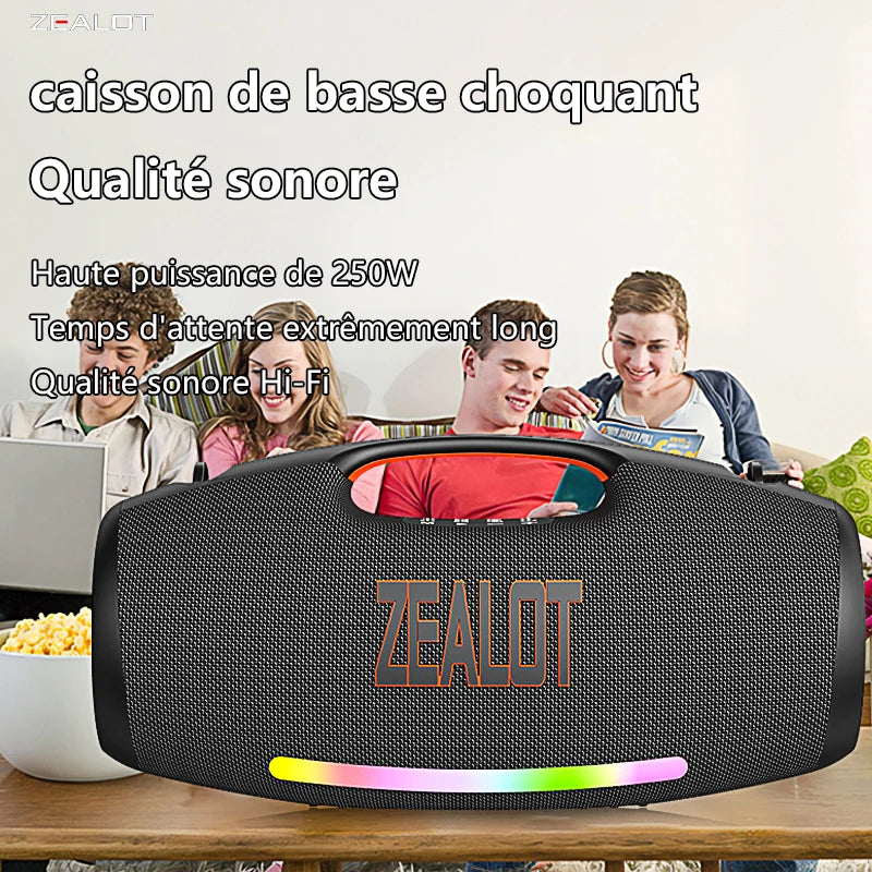 ZEALOT-S89 250W haut-parleur Bluetooth portable haut volume étanche 48000mAh sans fil TWS subwoofer Suporrt USB / TF / AUX RGB lumière.