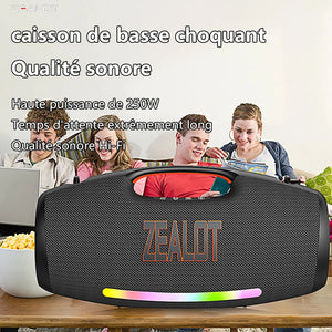 ZEALOT-S89 250W haut-parleur Bluetooth portable haut volume étanche 48000mAh sans fil TWS subwoofer Suporrt USB / TF / AUX RGB lumière.