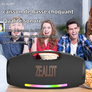 ZEALOT-S89 250W haut-parleur Bluetooth portable haut volume étanche 48000mAh sans fil TWS subwoofer Suporrt USB / TF / AUX RGB lumière.