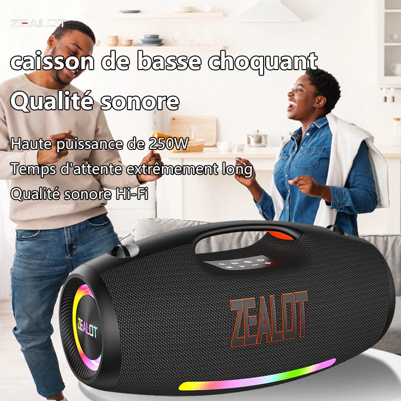 ZEALOT-S89 250W haut-parleur Bluetooth portable haut volume étanche 48000mAh sans fil TWS subwoofer Suporrt USB / TF / AUX RGB lumière.