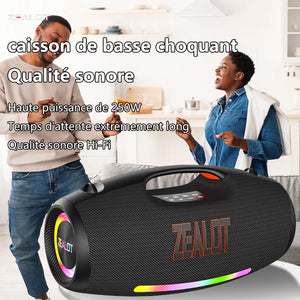 ZEALOT-S89 250W haut-parleur Bluetooth portable haut volume étanche 48000mAh sans fil TWS subwoofer Suporrt USB / TF / AUX RGB lumière.