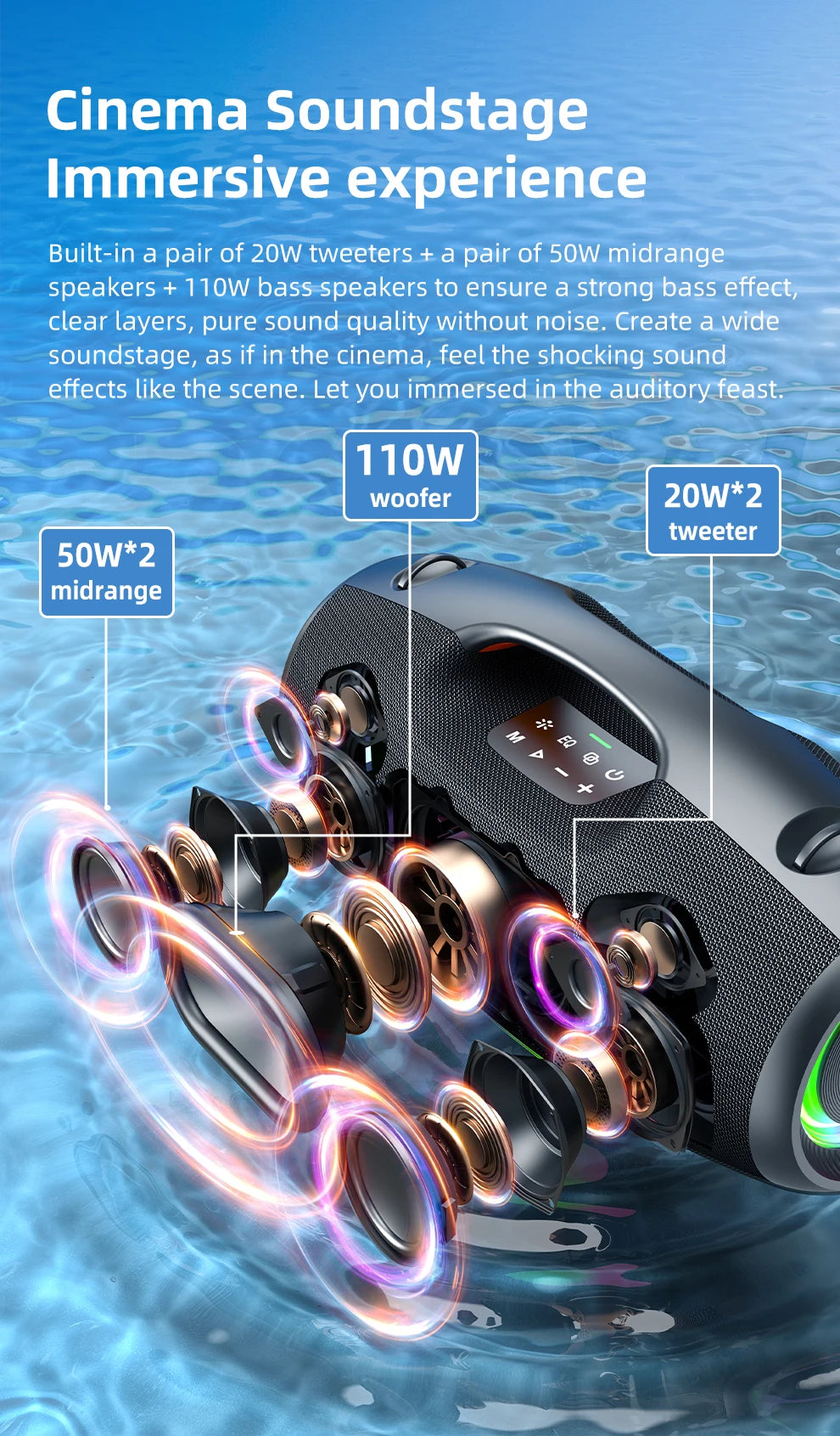 ZEALOT-S89 250W haut-parleur Bluetooth portable haut volume étanche 48000mAh sans fil TWS subwoofer Suporrt USB / TF / AUX RGB lumière.