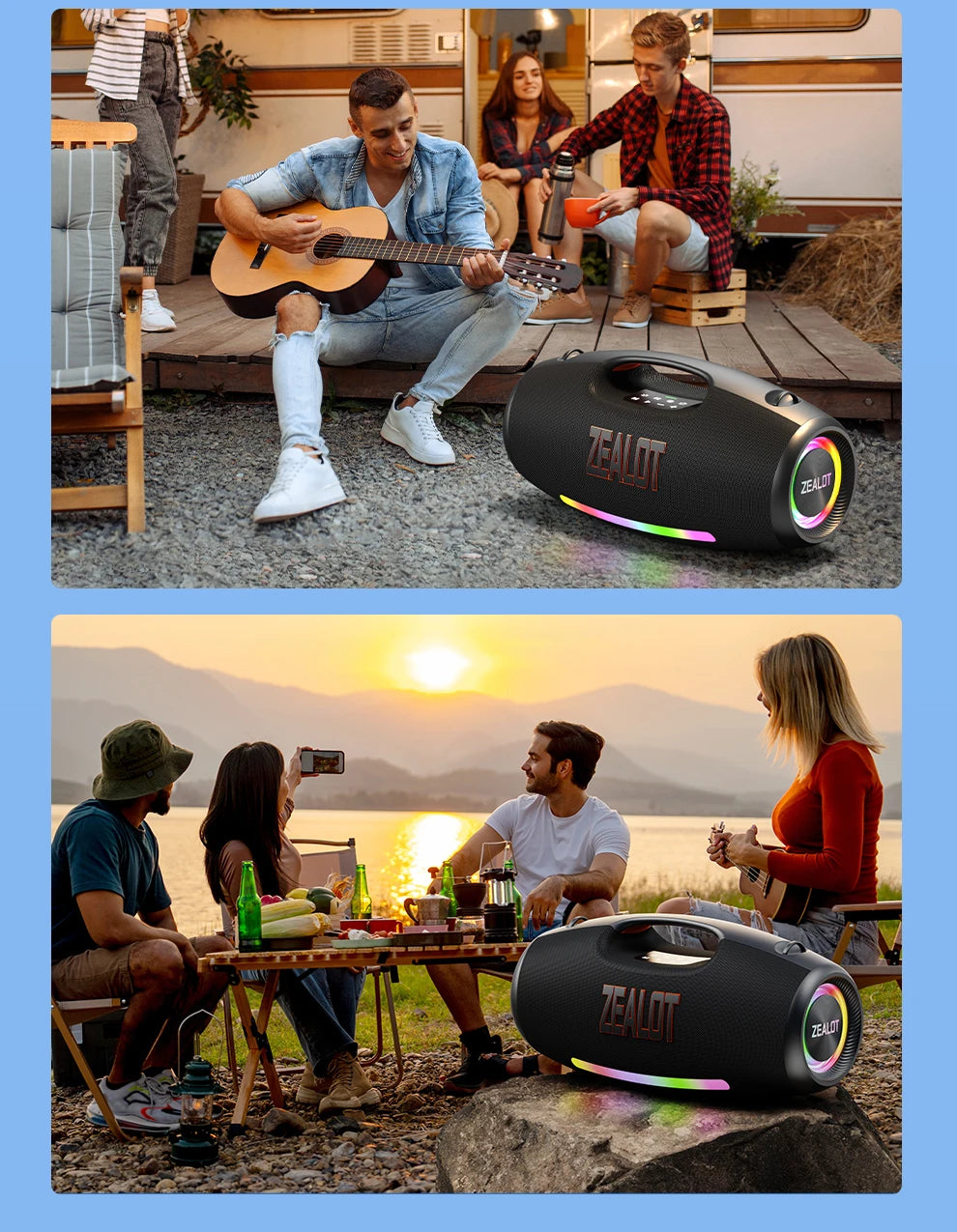 ZEALOT-S89 250W haut-parleur Bluetooth portable haut volume étanche 48000mAh sans fil TWS subwoofer Suporrt USB / TF / AUX RGB lumière.
