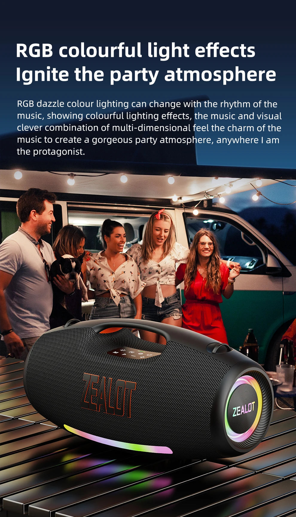 ZEALOT-S89 250W haut-parleur Bluetooth portable haut volume étanche 48000mAh sans fil TWS subwoofer Suporrt USB / TF / AUX RGB lumière.