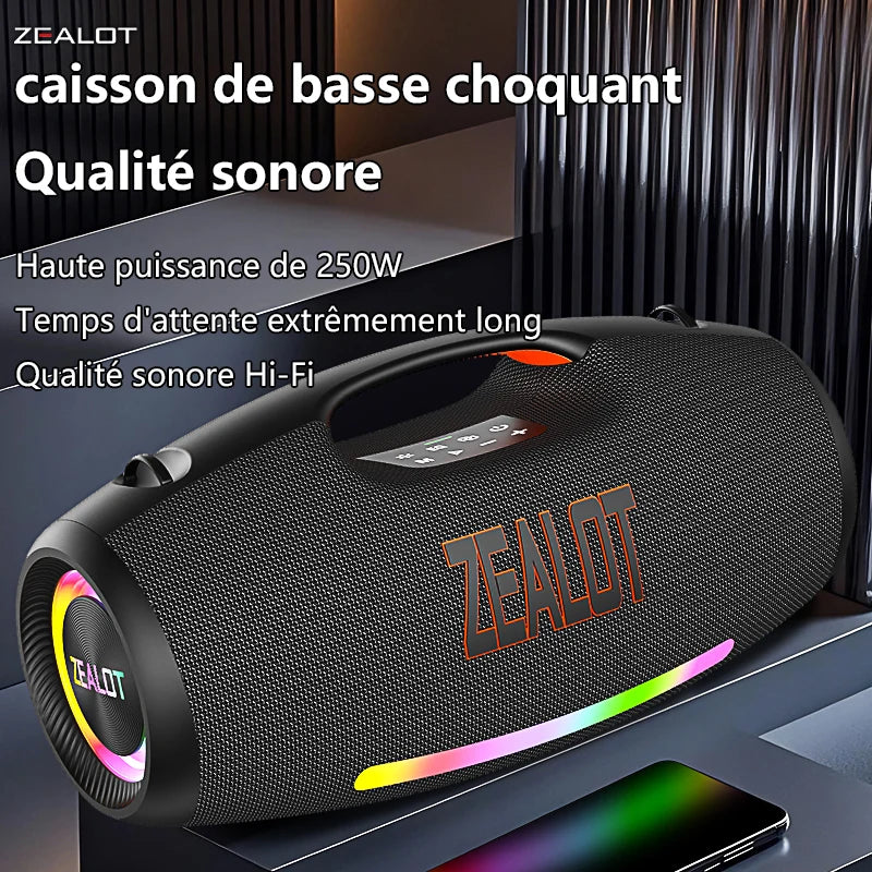 ZEALOT-S89 250W haut-parleur Bluetooth portable haut volume étanche 48000mAh sans fil TWS subwoofer Suporrt USB / TF / AUX RGB lumière.