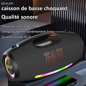 ZEALOT-S89 250W haut-parleur Bluetooth portable haut volume étanche 48000mAh sans fil TWS subwoofer Suporrt USB / TF / AUX RGB lumière.