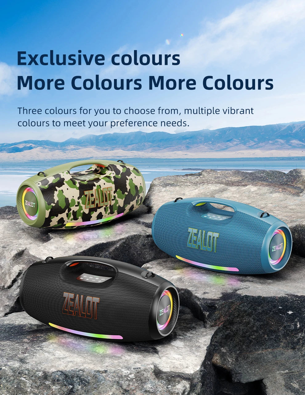 ZEALOT-S89 250W haut-parleur Bluetooth portable haut volume étanche 48000mAh sans fil TWS subwoofer Suporrt USB / TF / AUX RGB lumière.