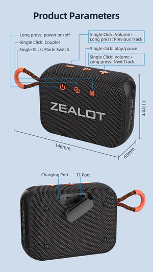 ZEALOT-S75 haut-parleur Bluetooth sans fil haut-parleur étanche Portable haut-parleurs extérieurs Sport basse son Mini caisson de basses