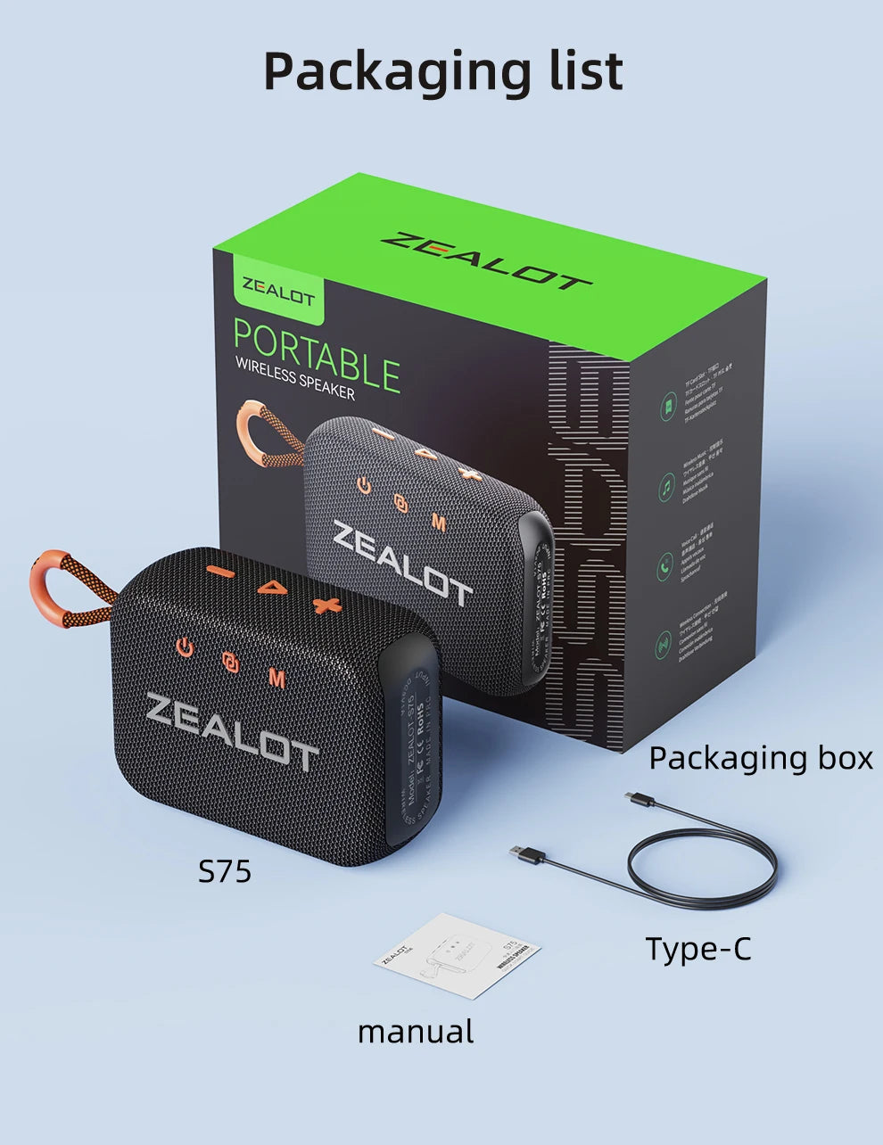 ZEALOT-S75 haut-parleur Bluetooth sans fil haut-parleur étanche Portable haut-parleurs extérieurs Sport basse son Mini caisson de basses