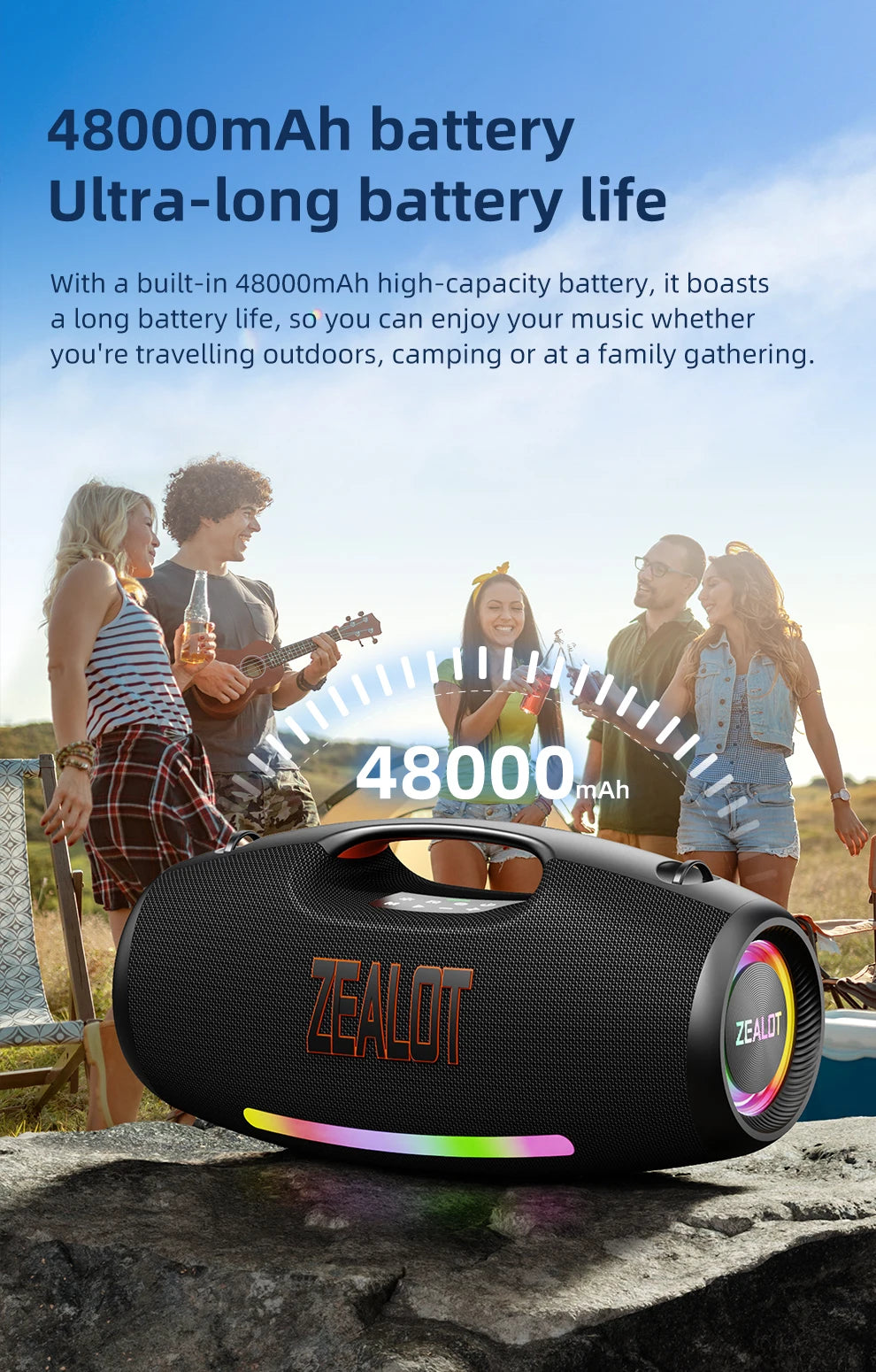 ZEALOT-S89 250W haut-parleur Bluetooth portable haut volume étanche 48000mAh sans fil TWS subwoofer Suporrt USB / TF / AUX RGB lumière.