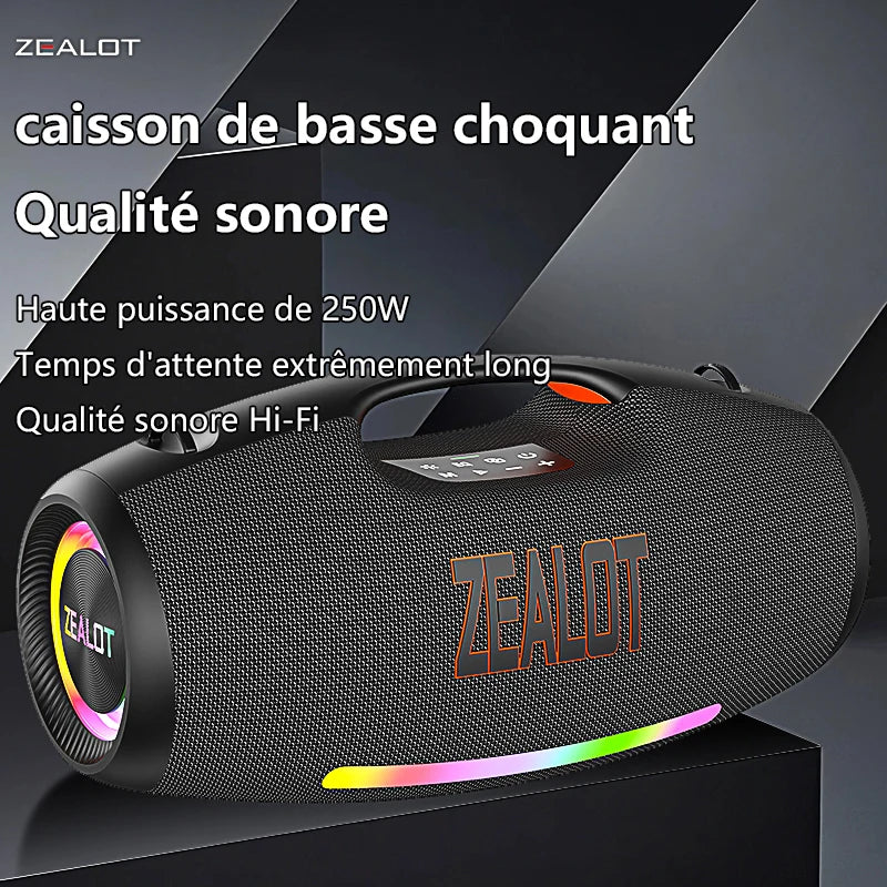 ZEALOT-S89 250W haut-parleur Bluetooth portable haut volume étanche 48000mAh sans fil TWS subwoofer Suporrt USB / TF / AUX RGB lumière.