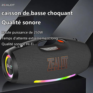 ZEALOT-S89 250W haut-parleur Bluetooth portable haut volume étanche 48000mAh sans fil TWS subwoofer Suporrt USB / TF / AUX RGB lumière.