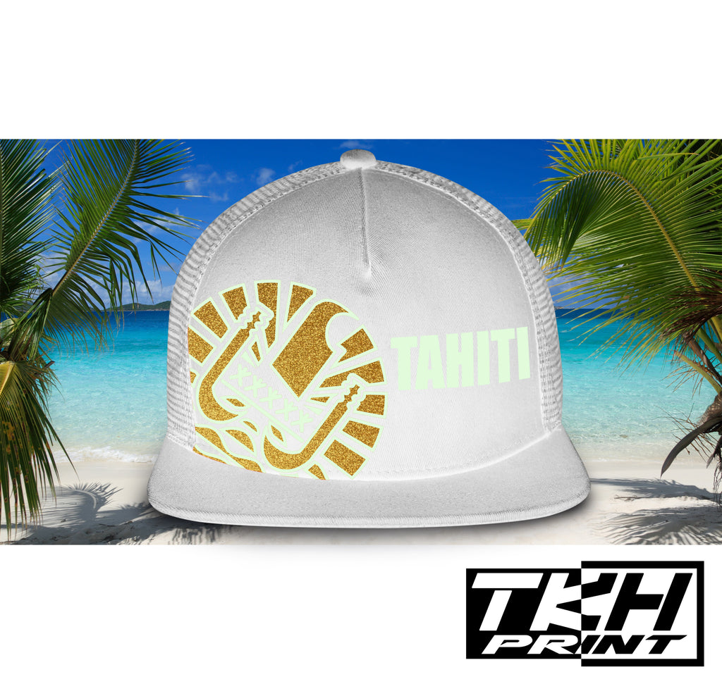 Casquette Snapback à Filet Blanc - TAHITI Phosphorescente
