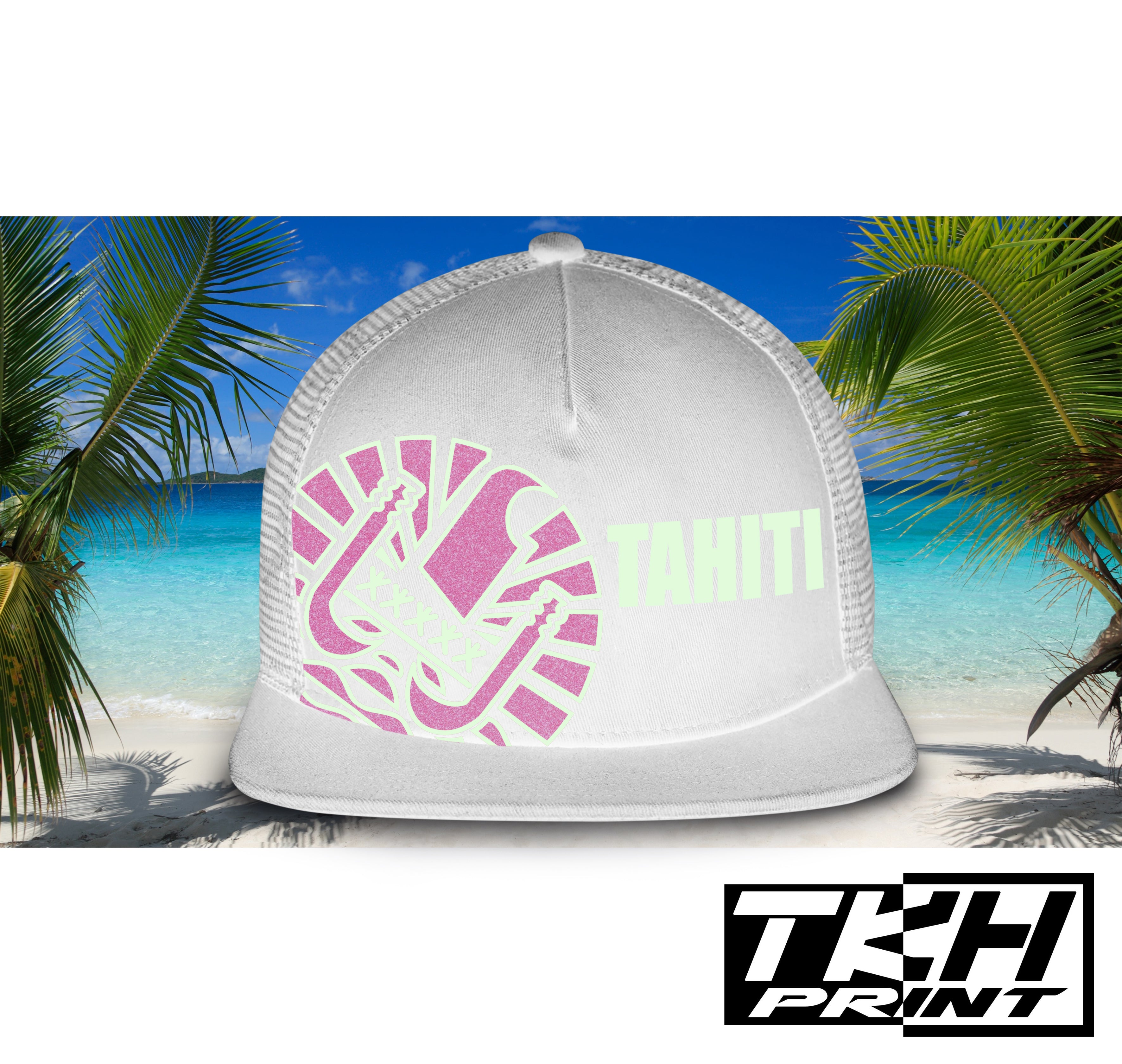 Casquette Snapback à Filet Blanc - TAHITI Phosphorescente