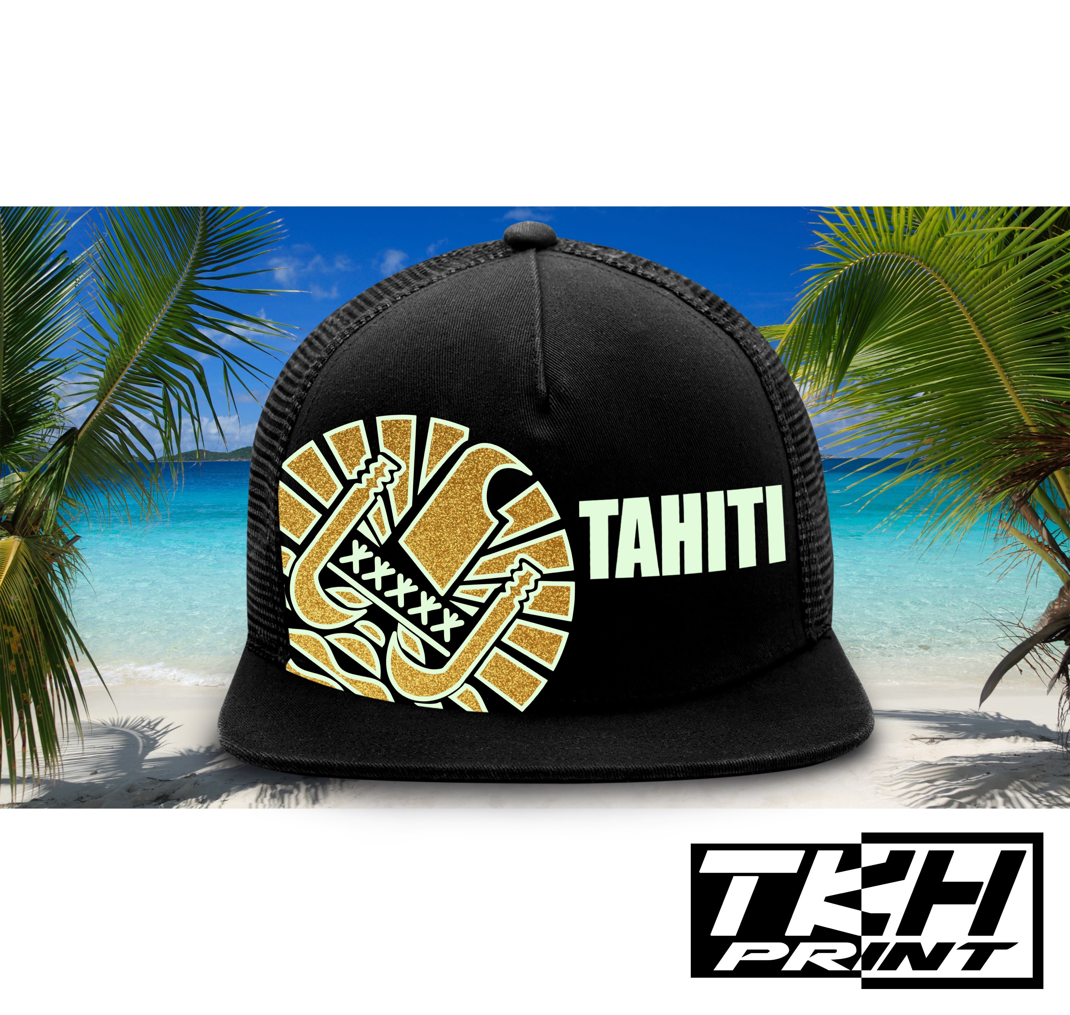 Casquette Snapback à Filet Noir - TAHITI Phosphorescente