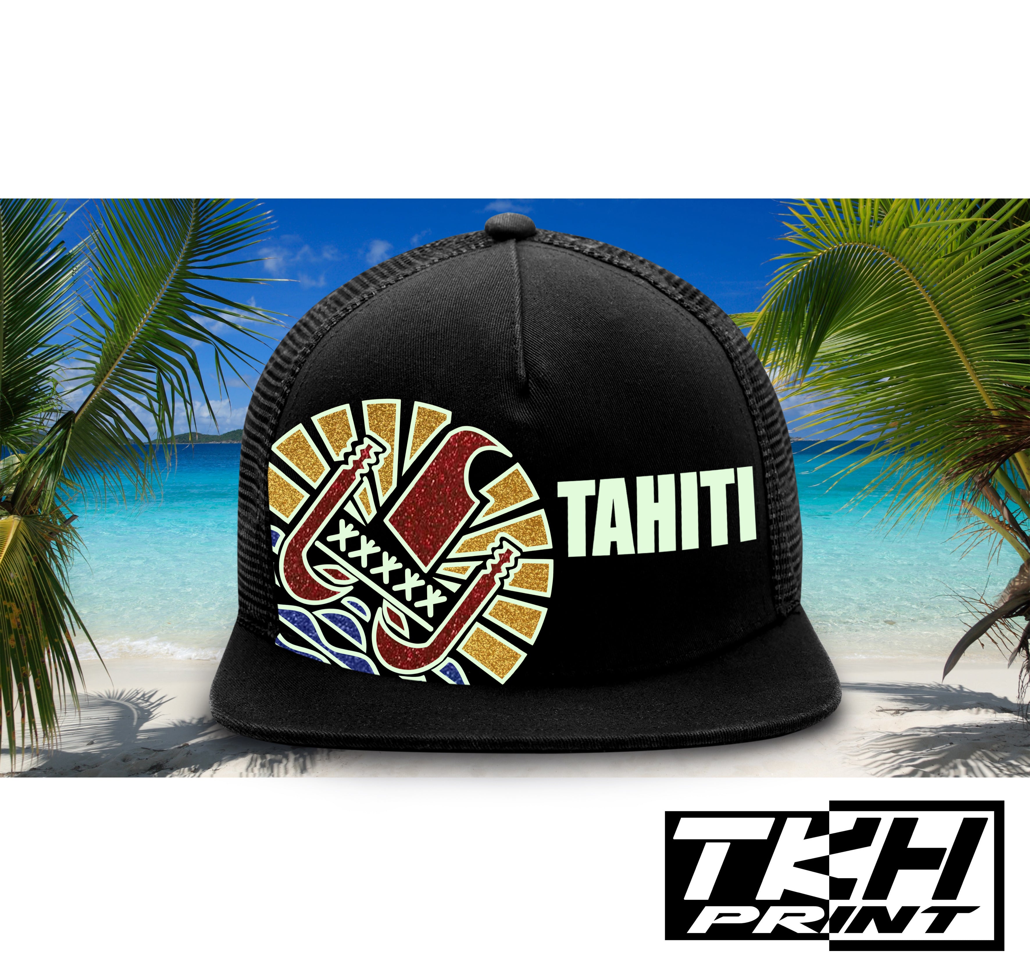 Casquette Snapback à Filet Noir - TAHITI Phosphorescente - Multicolore