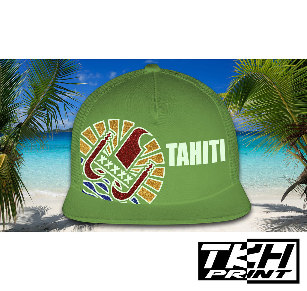 Casquette Snapback à Filet Vert Kaki - TAHITI Phosphorescente - Multicolore