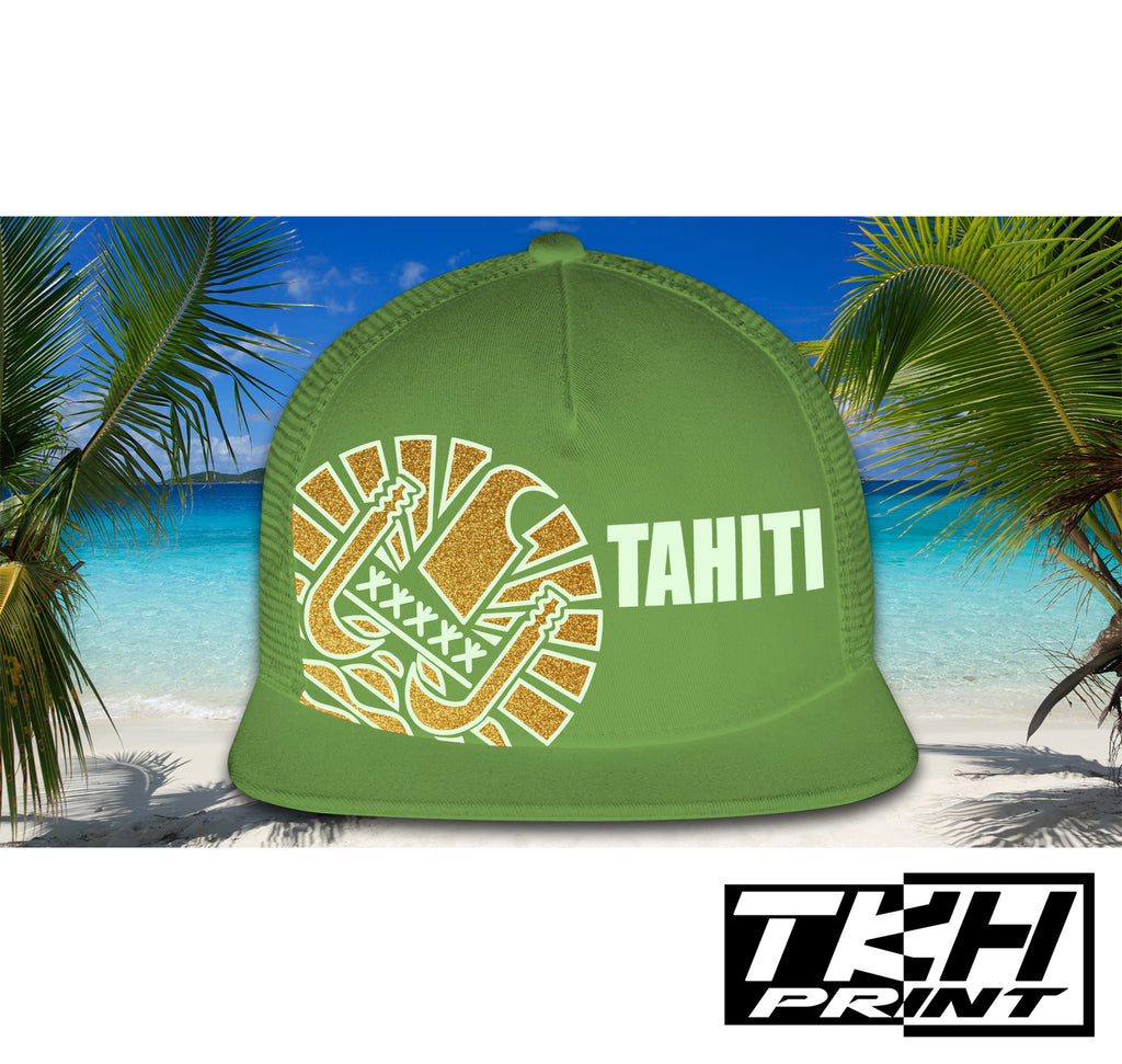 Casquette Snapback à Filet Vert Kaki - TAHITI Phosphorescente