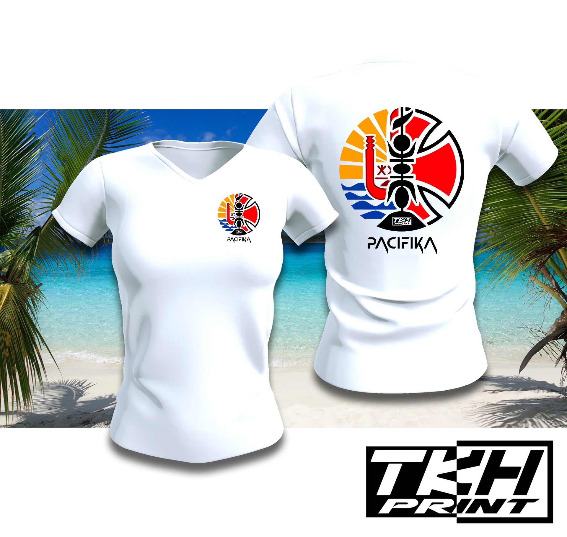 T-SHIRT COL V - FEMME - PACIFIKA
