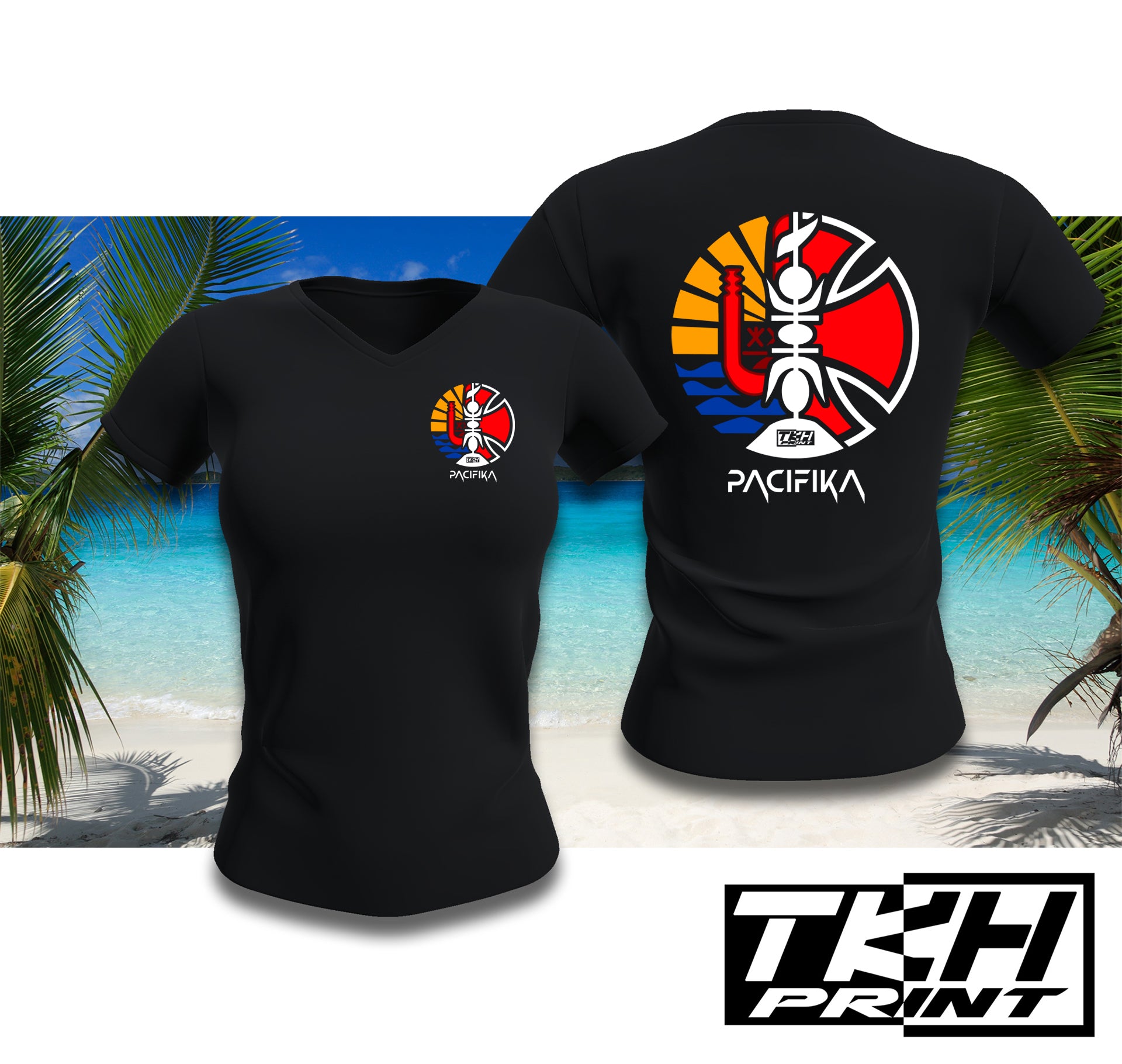 T-SHIRT COL V - FEMME - PACIFIKA